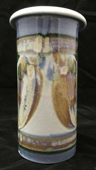 Studio Pottery Art Vase SIGNED Mathers.  Abstract Arts Crafts Style Crackle Glaze 3