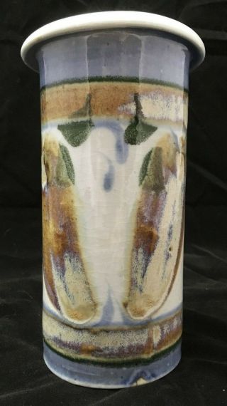 Studio Pottery Art Vase SIGNED Mathers.  Abstract Arts Crafts Style Crackle Glaze 4