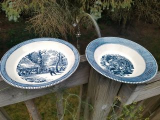 Vintage Currier & Ives Pie Plate 10 Inch Diameter And Serving Veggie Bowl 9 Inch