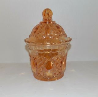 Vintage Imperial Beaded Jewel Marigold Carnival Glass Cookie Jar