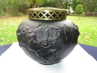 Tiffin Art Deco Depression Glass Vase & Frog Black Amethyst Black Satin Poppy