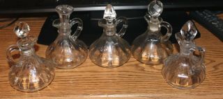 5 Vintage Clear Glass Vinegar Oil Cruet Bottles