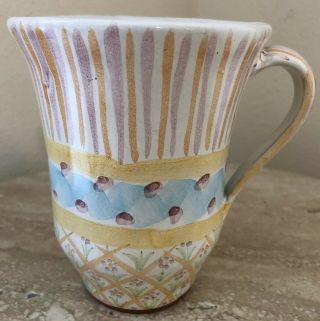 Retired Vintage MACKENZIE CHILDS Pottery Coffee Cup Mug Pastel Colors 1989 2