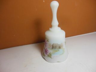 Vintage Fenton White Glass Bell Purple Flowers Mill Music Box 7669dz Love