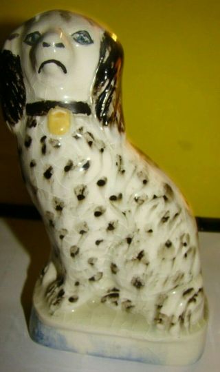Antique Vtg Staffordshire Spaniel Dog Figurine Black And White Not Shore Of Age