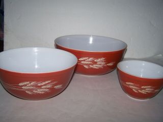 Vintage Set Of 3 Nesting Pyrex Mixing Bowls Autumn Harvest Usa 401,  403,  404
