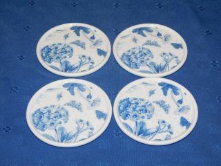 Portmeirion Botanic Blue Round Porcelain Coasters Four (4) Made In Great Britain