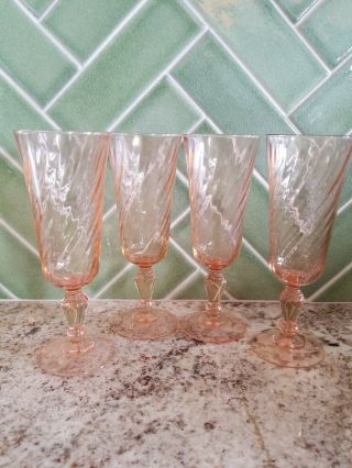 Set Of 4 Vintage Arcoroc France Rosaline Pink Swirl Champagne Glasses