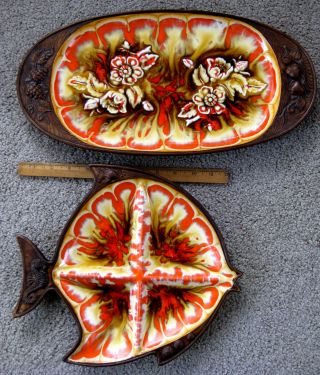 2 Pieceset Vintage Treasure Craft Fish Platter Matching Tray Beach Party Decor
