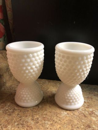Set Of 2 Vintage Westmoreland Milk Glass Hobnail Double Egg Cups
