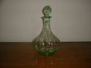 Green Depression Glass Decanter With Stopper.