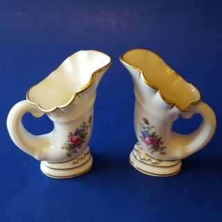 Set of 2 Vintage ‘Lenox Rose’ 70/MR50 Horn of Plenty Porcelain Vases.  Cornucopia 2