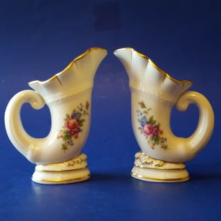 Set of 2 Vintage ‘Lenox Rose’ 70/MR50 Horn of Plenty Porcelain Vases.  Cornucopia 3