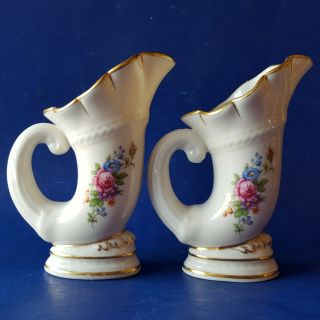 Set of 2 Vintage ‘Lenox Rose’ 70/MR50 Horn of Plenty Porcelain Vases.  Cornucopia 4
