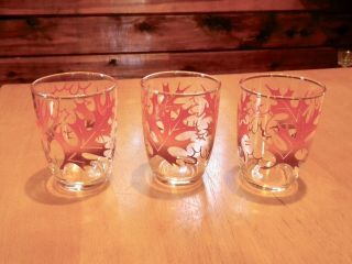 Vintage Libbey Glass Fall Leaves Tumblers 8 Oz.  Set Of 3 Cocktails Juice Whiskey