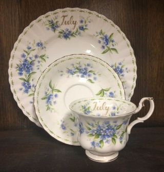 Royal Albert Flower Of The Month July Cup,  Saucer,  And Dessert Plate 1970