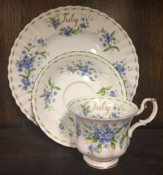 Royal Albert Flower Of The Month July Cup,  Saucer,  And Dessert Plate 1970 2