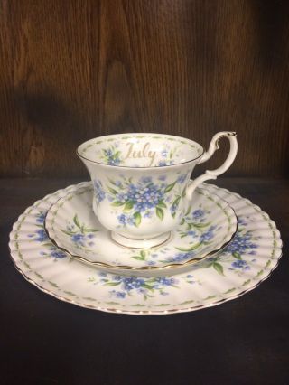 Royal Albert Flower Of The Month July Cup,  Saucer,  And Dessert Plate 1970 3