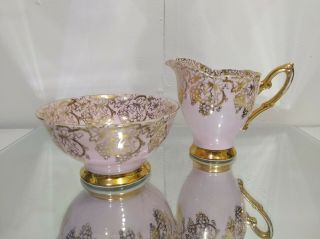 Vtg Royal Standard Fine Bone China England Pink Gold Grapes Sugar Bowl & Creamer