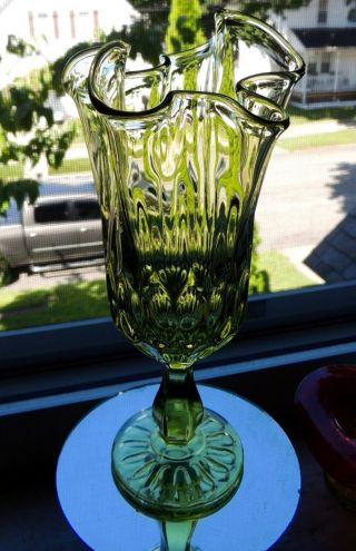 Vintage Fenton Colonial Green Thumbprint Handkerchief Vase