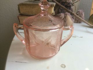 Vintage Pink Depression Glass Poinsetta Sugar Bowl