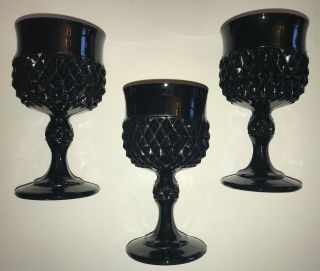 (5) Vintage Black Milk Glass Hobnail 5 - 1/2 " Pedestal Drinking Glass Goblet