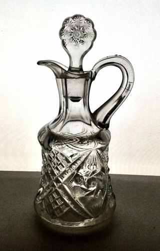 Eapg Antique Indiana Glass " Juno " Cruet With Stopper Double Pinwheel