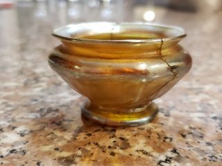 L C T Louis Comfort Tiffany FAVRILE Gold Iridescent Art Glass Small Bowl AS - IS 2