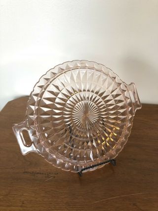 Vintage Pink Depression Glass Cake Plate Serving Platter With Handles