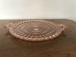 Vintage Pink Depression Glass Cake Plate Serving Platter with Handles 4