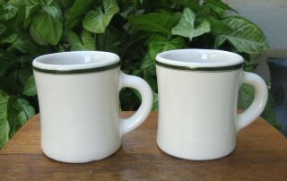 (2) Victor Vintage Restaurant Ware Diner Coffee Mugs W/green Trim