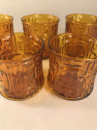 5 Libbey Artica Deep Amber Tumblers,  Rock Glassware