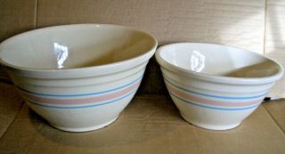 Set Of 2 Large Vtg Mccoy Blue Pink Band Pottery Bowls 12 & 10 Usa Ovenware