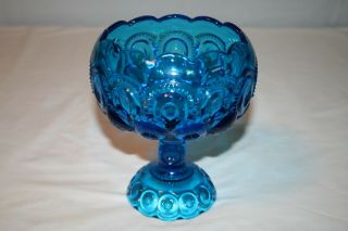 Le Smith Glass Blue Moon And Star 7 1/4 " Pedestal Compote