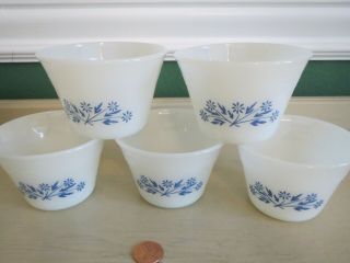 5 Vintage Dynaware Custard Cups Milk Glass Rare Cornflower Blue