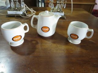 Vintage Sanka Individual Coffee Pot With 2 Matching Cups