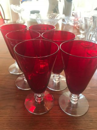 Vintage Ruby Red Ice Tea Glasses.  Set Of 6.  6 1/4 Inches Tall