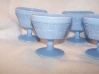 4 Vintage Jeanette Doric Delphite Blue Depression Milk Glass Sherbet Cups 1930 