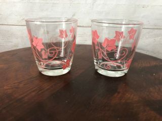 Set Of 2 Vintage Hazel Atlas Glass Sour Cream Jelly Jar 1/2 Pint Ivy Pattern