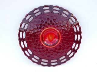 Antique Fenton Carnival Glass Pressed Footed Platter Cranberry Amber Glass Burst