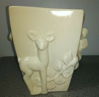 Red Wing Pottery Vase Planter Cream White Deer & Vine 1120 - 1940 