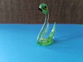 Vtg Hand Blown Glass Miniature Green Swan Bird Figurine 2