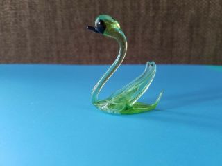 Vtg Hand Blown Glass Miniature Green Swan Bird Figurine 3