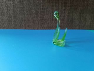 Vtg Hand Blown Glass Miniature Green Swan Bird Figurine 4