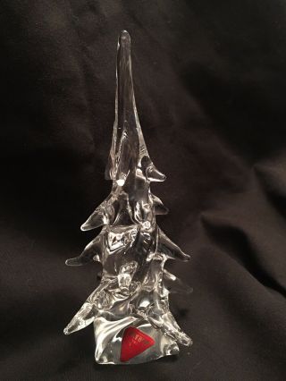 Vintage Murano Clear Glass Hand Blown Christmas Trees 8 - 1/4 " H Red/gold Sticker