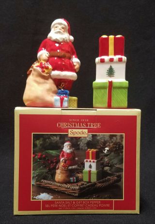 Salt And Pepper Shaker Set Spode Christmas Tree Santa & Gift Box Macy 