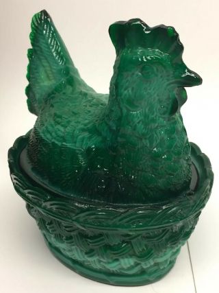 Vintage Jade And Green Slag Glass Hen Chicken on Nest Candy Dish UNIQUE 3