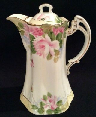 Vintage Hand Painted Nippon Coffee Pot Pink Roses W/gold Trim - Exc