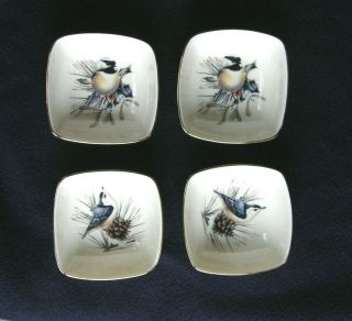 4 Lenox Winter Greetings Chickadee/nuthatch Snack/dipping/sauce Square Bowls