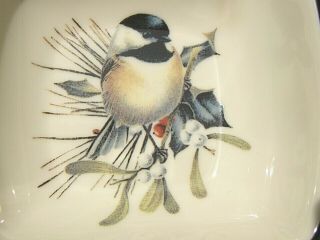 4 Lenox Winter Greetings Chickadee/Nuthatch Snack/Dipping/Sauce Square Bowls 5